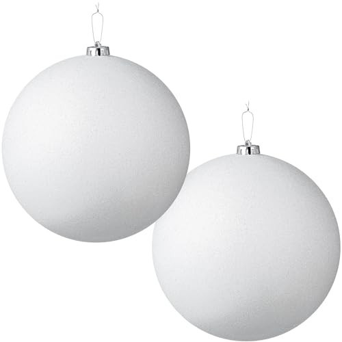 BBTO Glitter Christmas Balls Ornaments White Christmas Snowball Ornaments Set Mini Plastic Xmas Hanging Seasonal Decoration for Christmas Tree Winter Decor Party Wedding Supplies (2 Pcs,8 Inch) | Amazon (US)