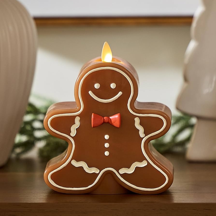 Luminara Flameless Candle Moving Flame LED with Timer, Real Unscented Wax Gingerbread Boy Figural... | Amazon (US)