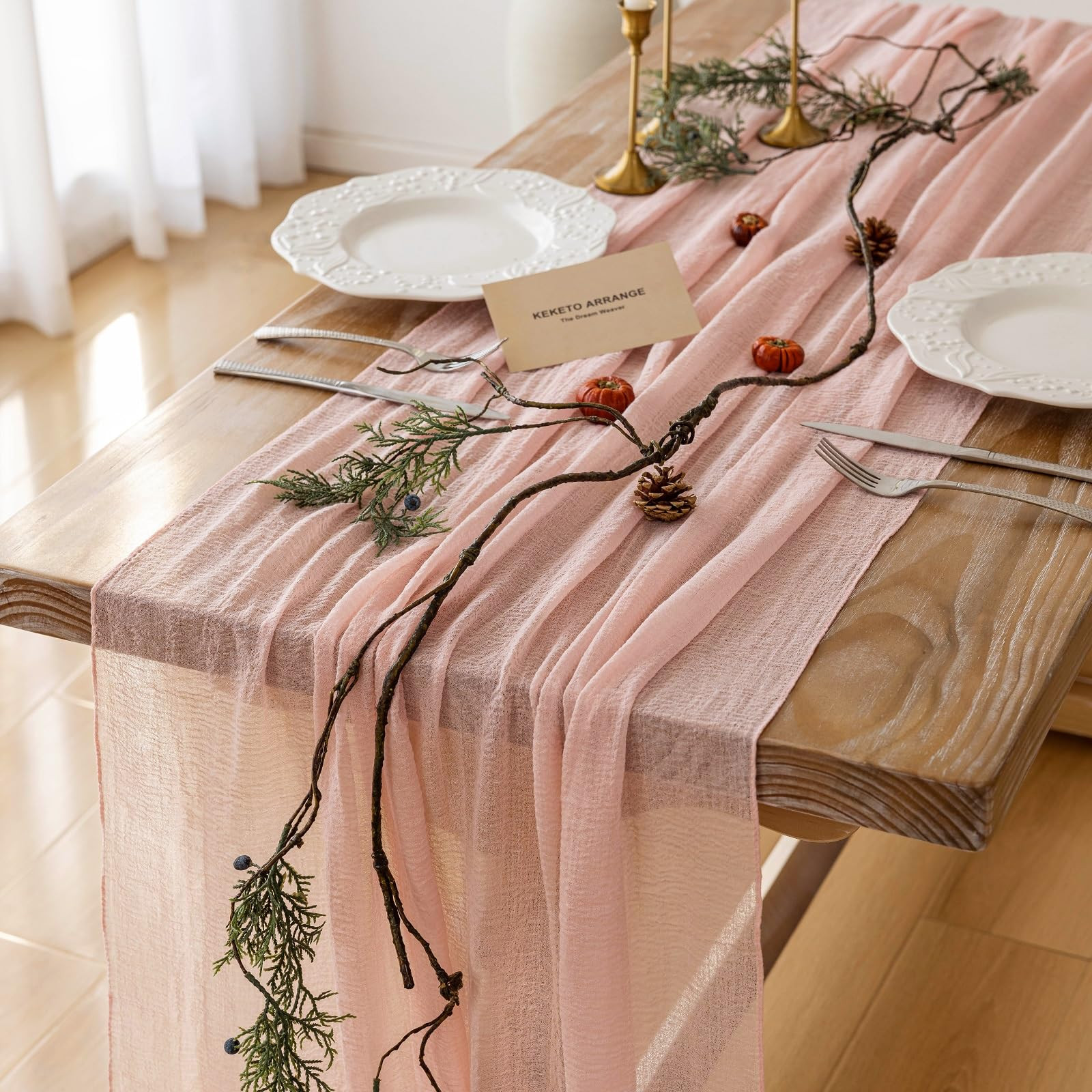 Keketoarrange Pink Spring Easter Table Runner Cheese Cloth Rustic Gauze Cheesecloth Table Runner ... | Amazon (US)