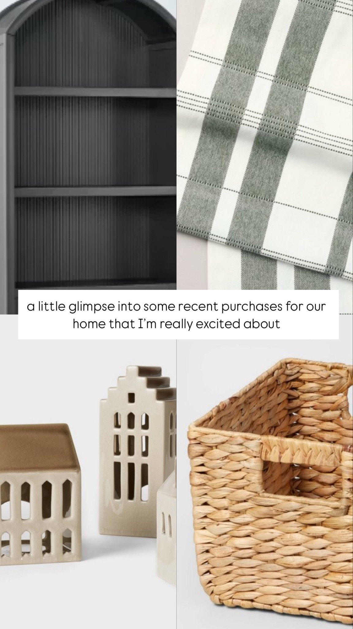 some recent Christmas Decorations purchased that I’ve bought from Target: arched bookcase, table runner, 3 ceramic house tea light, and woven milk crate baskets

#LTKSeasonal #LTKHome #LTKHoliday