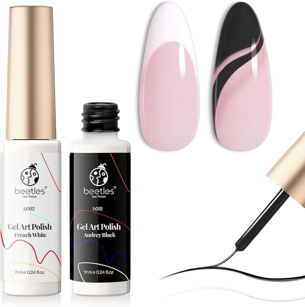 beetles Gel Polish Nail Art Liner Gel Polish Set- 2 Popular Black White Colors Nail Polish Gel Pa... | Amazon (US)