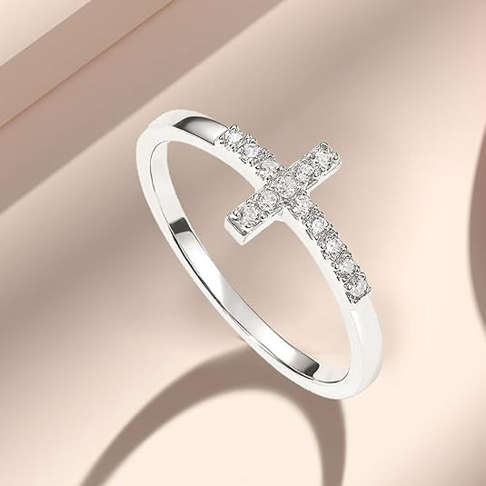 Gold Plated Cross Ring for Women - Cubic Zirconia Eternity Band, Wedding Promise Ring | Amazon (US)