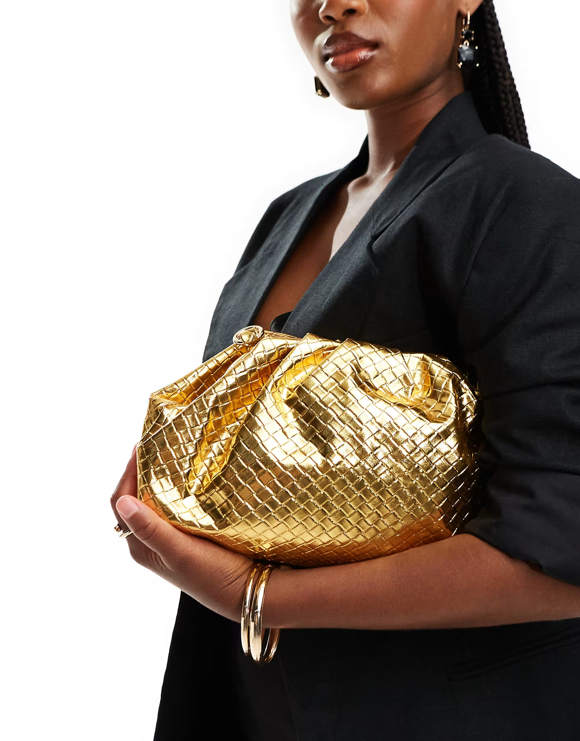 Glamorous woven clutch bag with detachable chain strap in gold | ASOS | ASOS (Global)