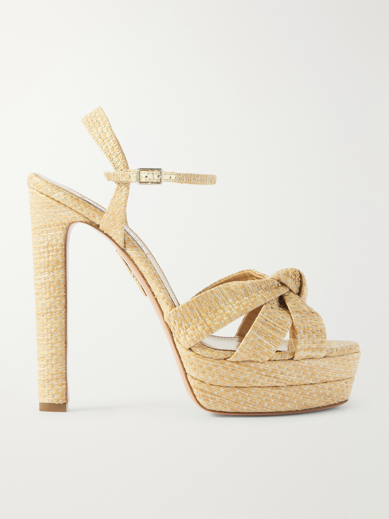 Aquazzura - Nina 130 Raffia Platform Sandals - Neutrals | NET-A-PORTER (US)
