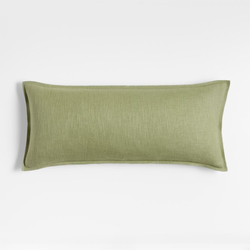 Sage 36"x16" Laundered Linen Decorative Throw Pillow with Feather-Down Insert + Reviews | Crate &... | Crate & Barrel