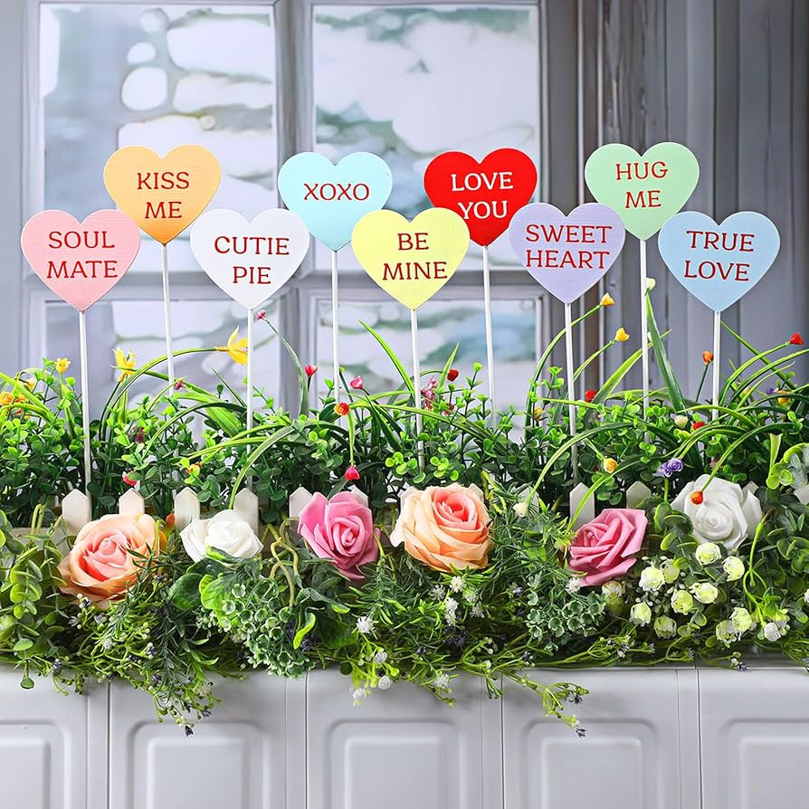 9 Pcs Valentine's Day Conversation Metal Heart Garden Stakes Candy Heart Planter Stakes Sign Outd... | Amazon (US)