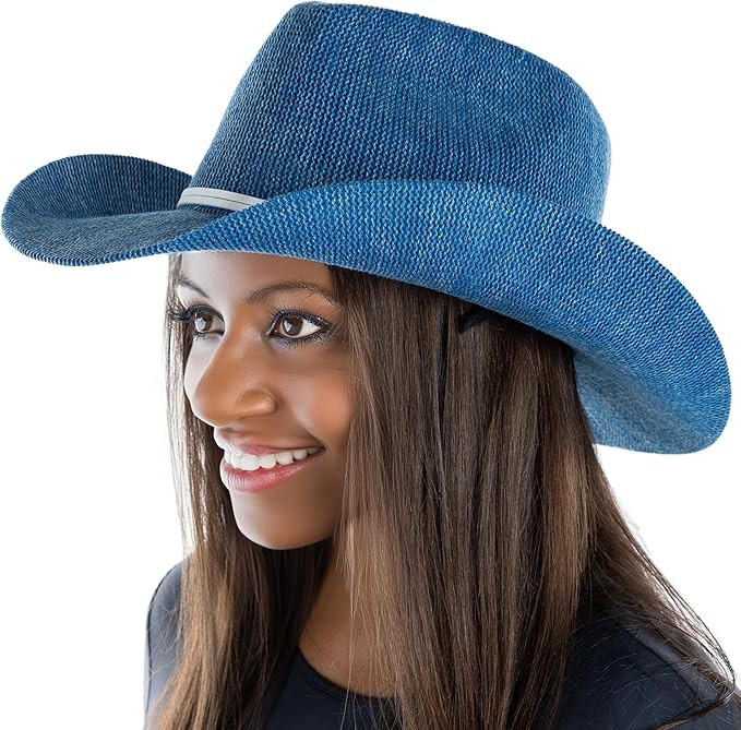 Funky Junque Rhinestone Western Cowgirl Hat - Adjustable Chin Strap - Denim & Black Styles | Amazon (US)