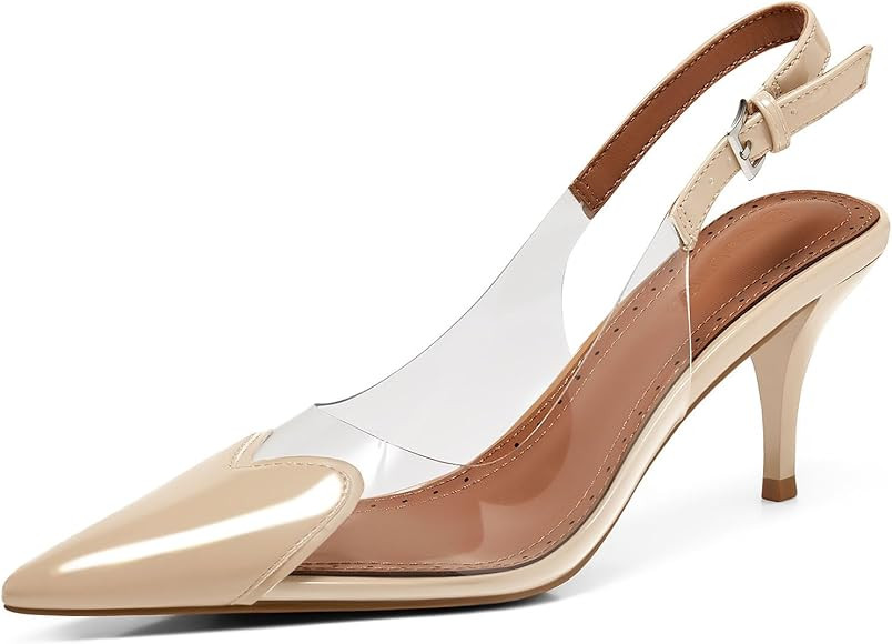 Coutgo Womens Slingback Kitten Heels Heart Clear Pumps Low Heel Pointed Closed Toe Party Wedding ... | Amazon (US)