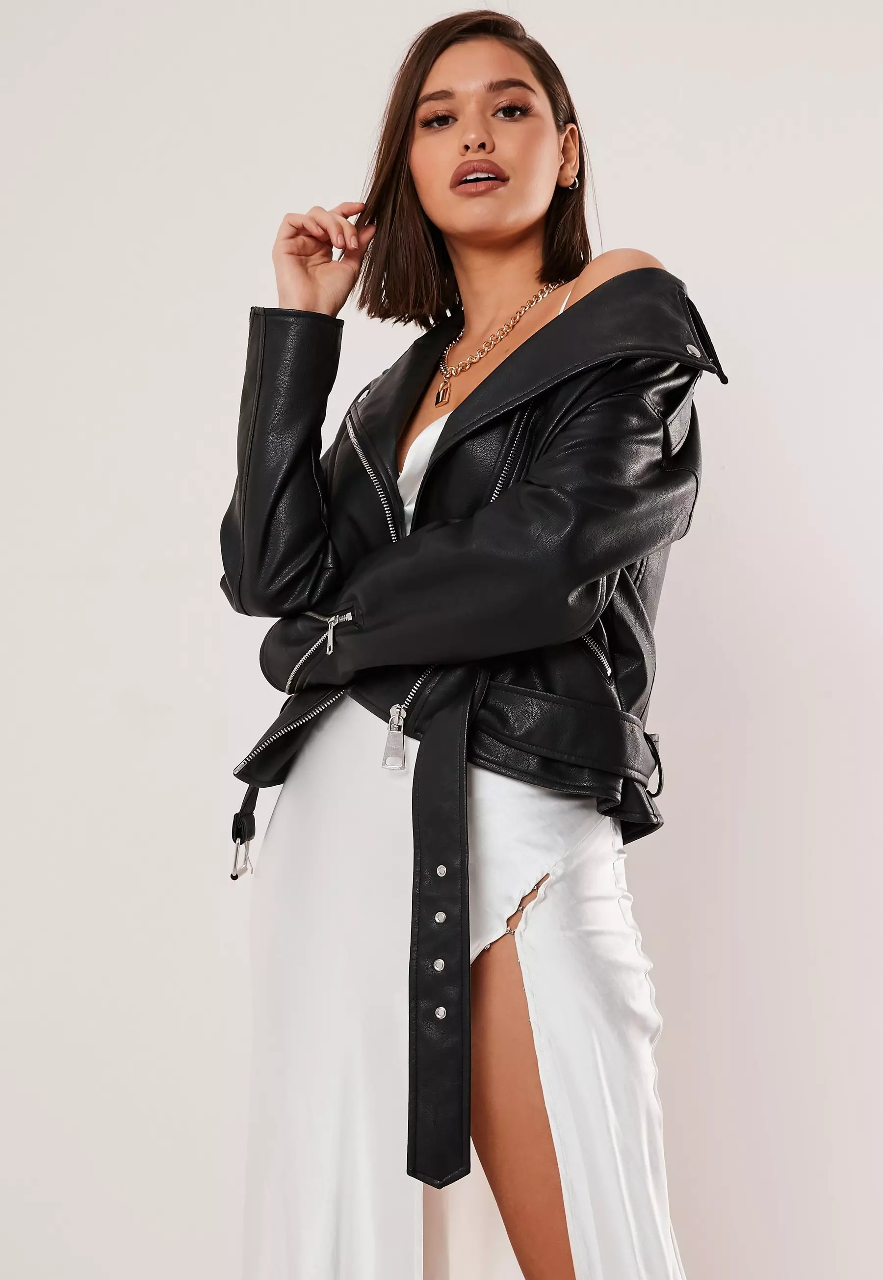 Missguided - Black Faux Leather Oversized Biker Jacket | Missguided (UK & IE)