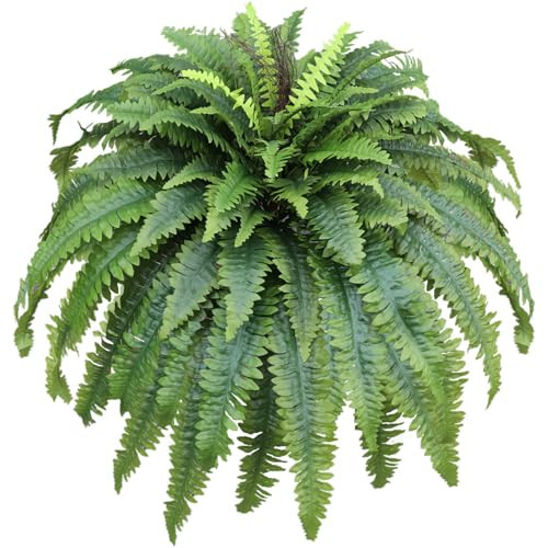 CongfuHepMui Large Artificial Ferns for Outdoor 48" Fake Boston Fern 60 Fronds Faux Ferns Plant Silk Greenery for Indoors Home Garden Porch Windowsill Decor (1 Stem) | Amazon (US)