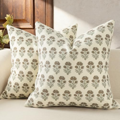 DKwizme Farmhouse Floral Pillow Covers 22x22 Set of 2, Country Botanical Throw Pillow Cover for Sofa Couch Bed Living Room, Earthic Vintage Flower Cushion Covers Cottage Home Decor,Earth Meadow | Amazon (US)