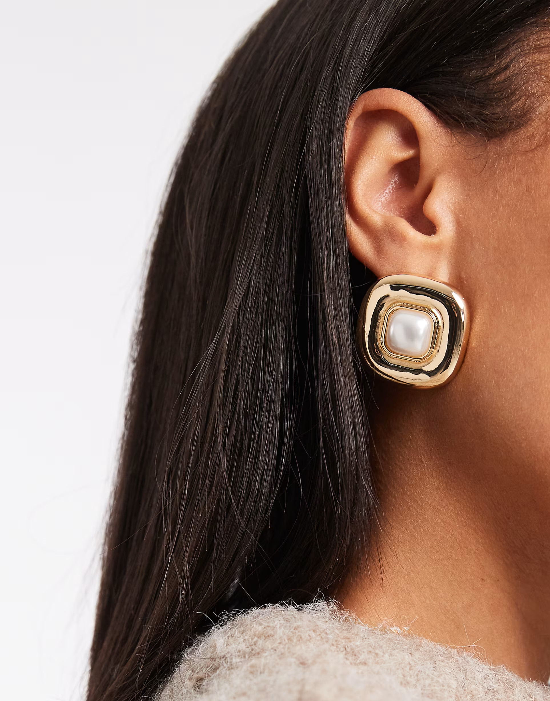 ASOS DESIGN square stud earrings with faux pearl centre in gold tone | ASOS (Global)