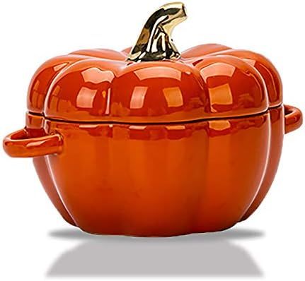 MDZF SWEET HOME Ceramic Pumpkin Bowl, Individual Casserole, Baking Bowl for Oven Bakeware with Li... | Amazon (US)