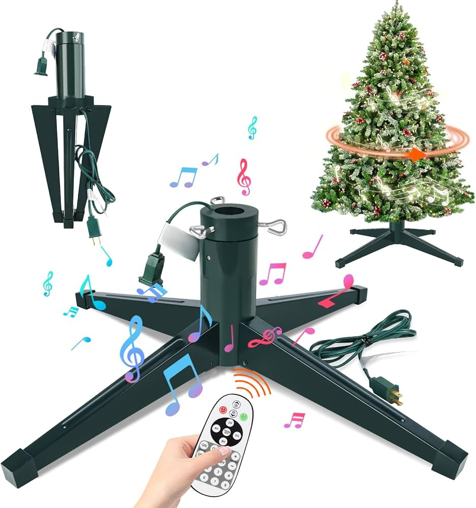𝐌𝐮𝐬𝐢𝐜𝐚𝐥 Rotating Christmas Tree Stand, Adjustable Tree Stands with Remote Co... | Amazon (US)