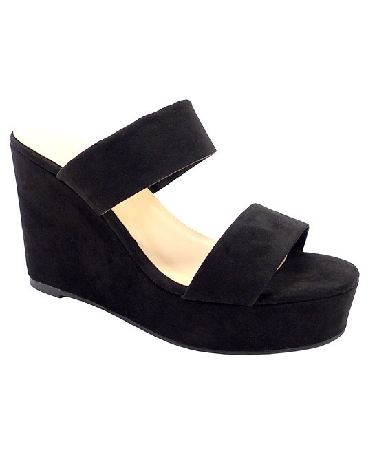 Wild Diva Women's Sandals BLACK - Black Chella Wedge Sandal - Women | Zulily