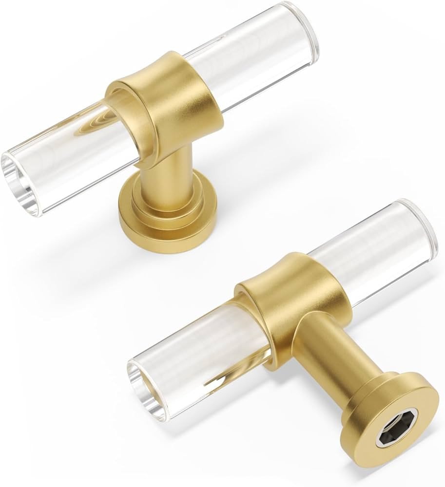 Peaha 10 Pack Cabinet Knobs T Shape Acrylic Drawer Knob Gold Decorative Hardware for Dresser Cupb... | Amazon (US)