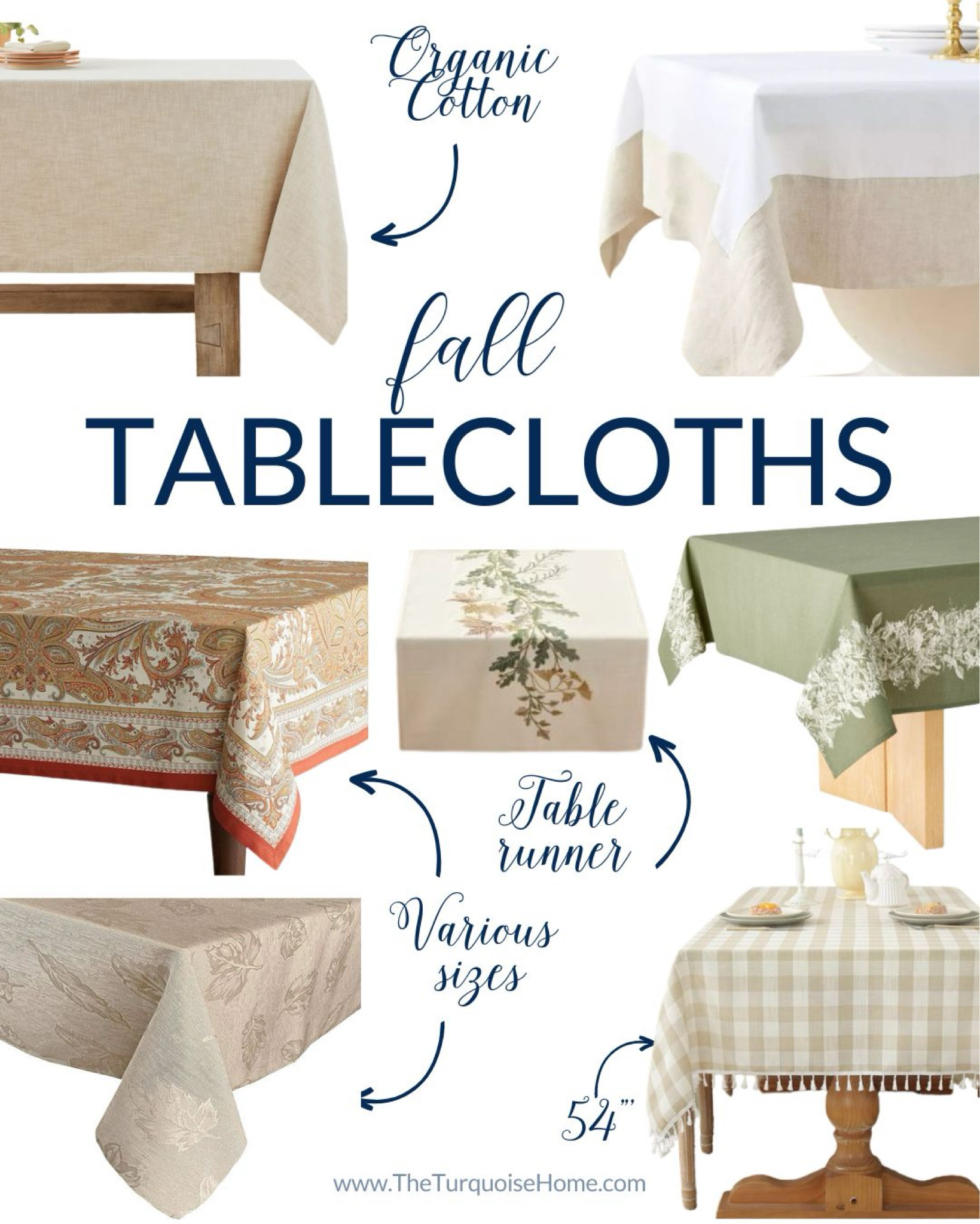 Get ready to display your fall table decor on a classic tablecloth. These are rectangular with widths from 54 to 70 inches. Several come in various lengths and other sizes. I love the cute table runner, too.

#LTKHome #LTKSeasonal