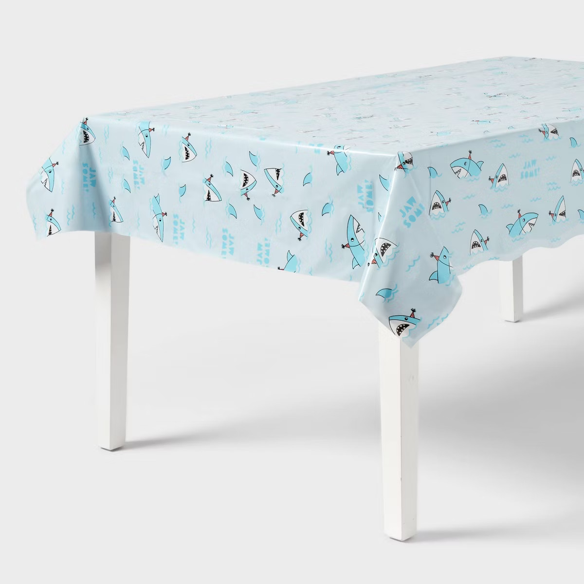 54"x84" Shark Printed Plastic Table Cover Blue - Spritz™ | Target