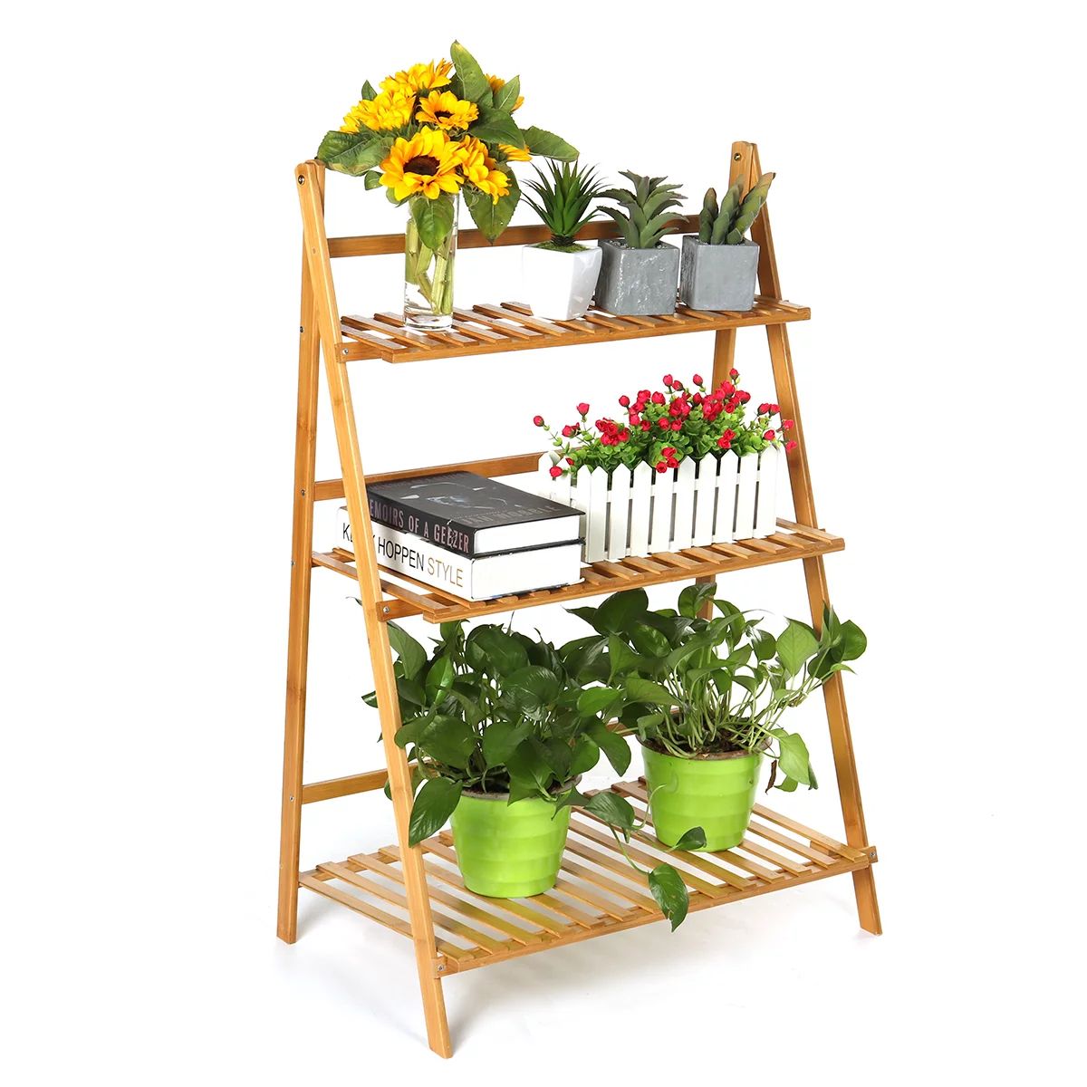 3-Tier Folding Bamboo Plant Stand Planter Shelves Flower Pot Organizer Storage Rack Folding Displ... | Walmart (US)