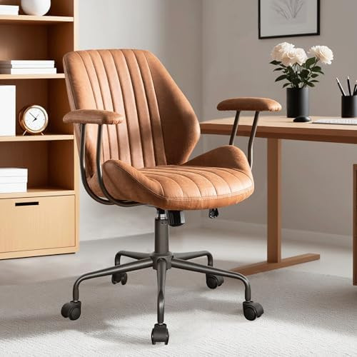 ovios Ergonomic Home Office Chair, Mid-Century Modern Leather Chair, Mid Back Swivel Rolling Exec... | Amazon (US)