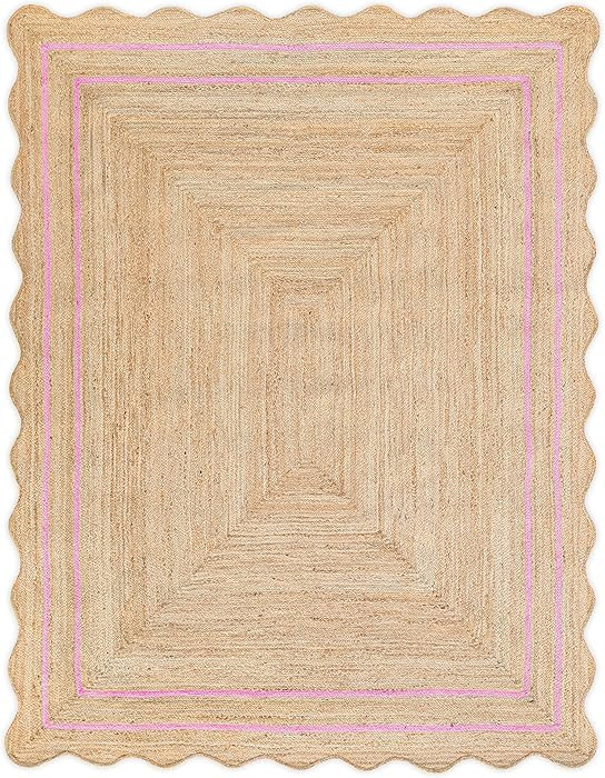 Jute Wave Scalloped Boho Jute Runner Rug, Light Pink (6'x9') | Amazon (US)