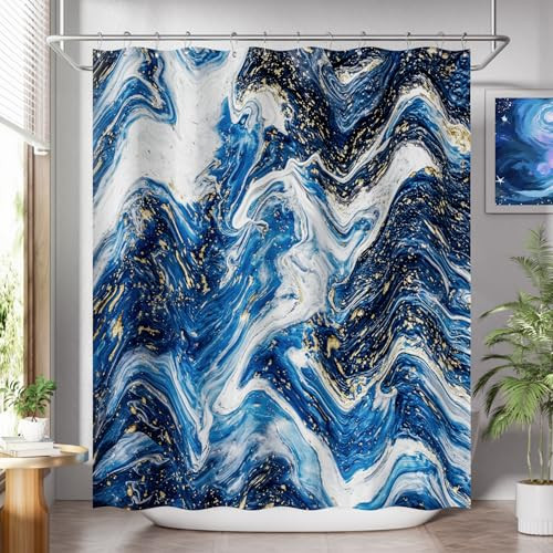 AmazerBath Shower Curtain Blue, Marble Fall Fabric Shower Curtain Sets with 12 Shower Curtain Hooks, Luxury Quality Home Hotel Washable Farmhouse Cloth Shower Curtains for Bathroom Decor, 72x72 Inches | Amazon (US)