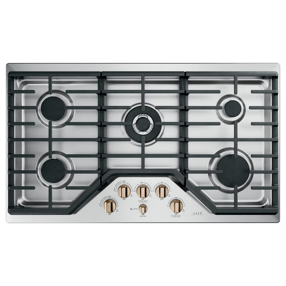 Cafe 36 in. Gas Cooktop in Stainless Steel and Brushed Bronze with 5 Burners Including 20,000 BTU Tr | The Home Depot