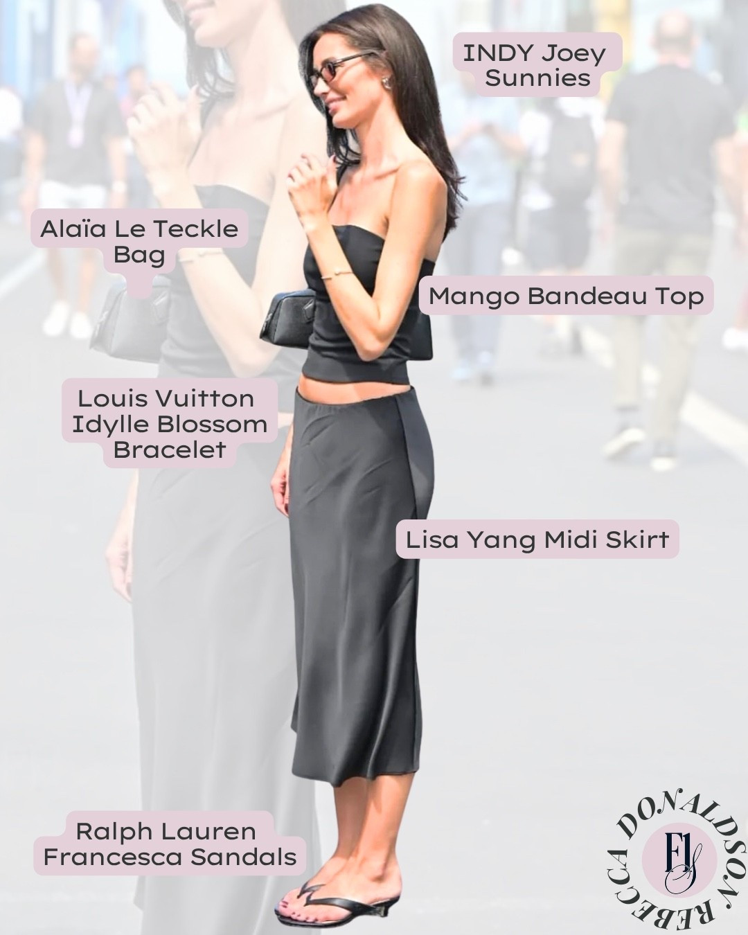 Rebecca Donaldson kept it minimal, clean, and quietly elegant in all black at the Hungarian GP. A Mango bandeau, Lisa Yang satin skirt, and Ralph Lauren sandals made up the look, but it was her ease that pulled it all together. 

#RebeccaDonaldson #HungarianGP #F1Styled #Mango #LisaYang #RalphLauren #F1WAGStyle #WAGStyle #AllBlackLook #TracksideElegance #f1wag #f1wagfashion #carlossainz #LTKstyle #MinimalStyle 