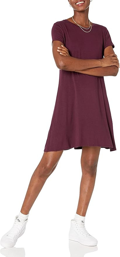 Amazon Essentials Women's Short-Sleeve Scoop Neck Swing Dress | Amazon (US)