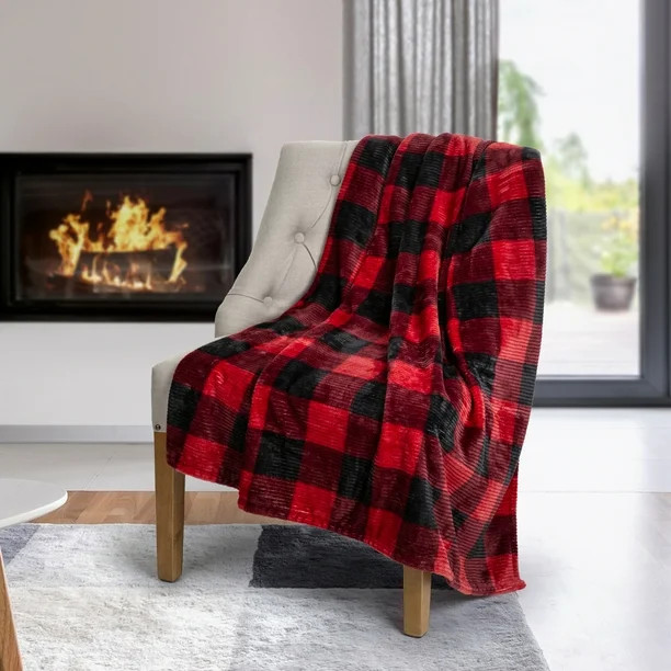 Throw Flannel Printed Ribbed 48X60 Red Plaid | Walmart (US)