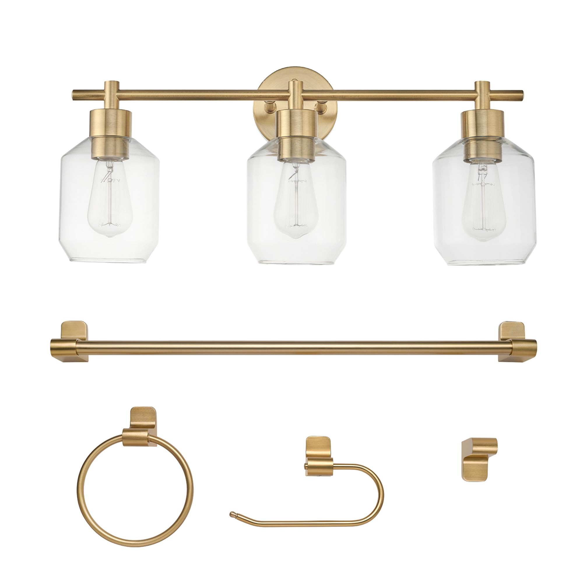 Globe Electric 51638 3-Light Vanity All-in-One Bathroom Set, 5 Piece Gold Finish | Amazon (US)