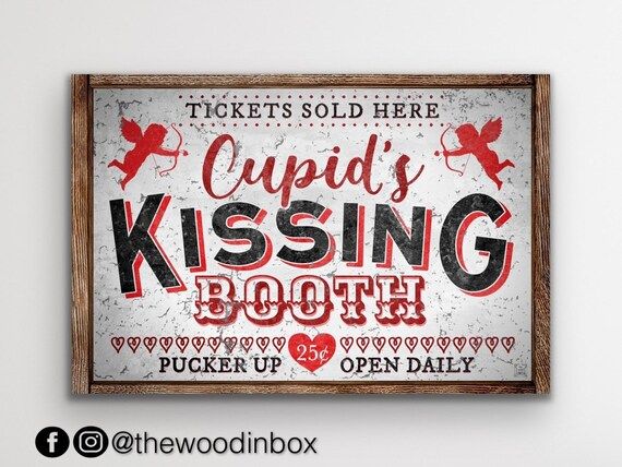 Cupid's Kissing Booth Sign (White) | Valentine's Day Decor | Modern Farmhouse, Rustic, Vintage | ... | Etsy (US)