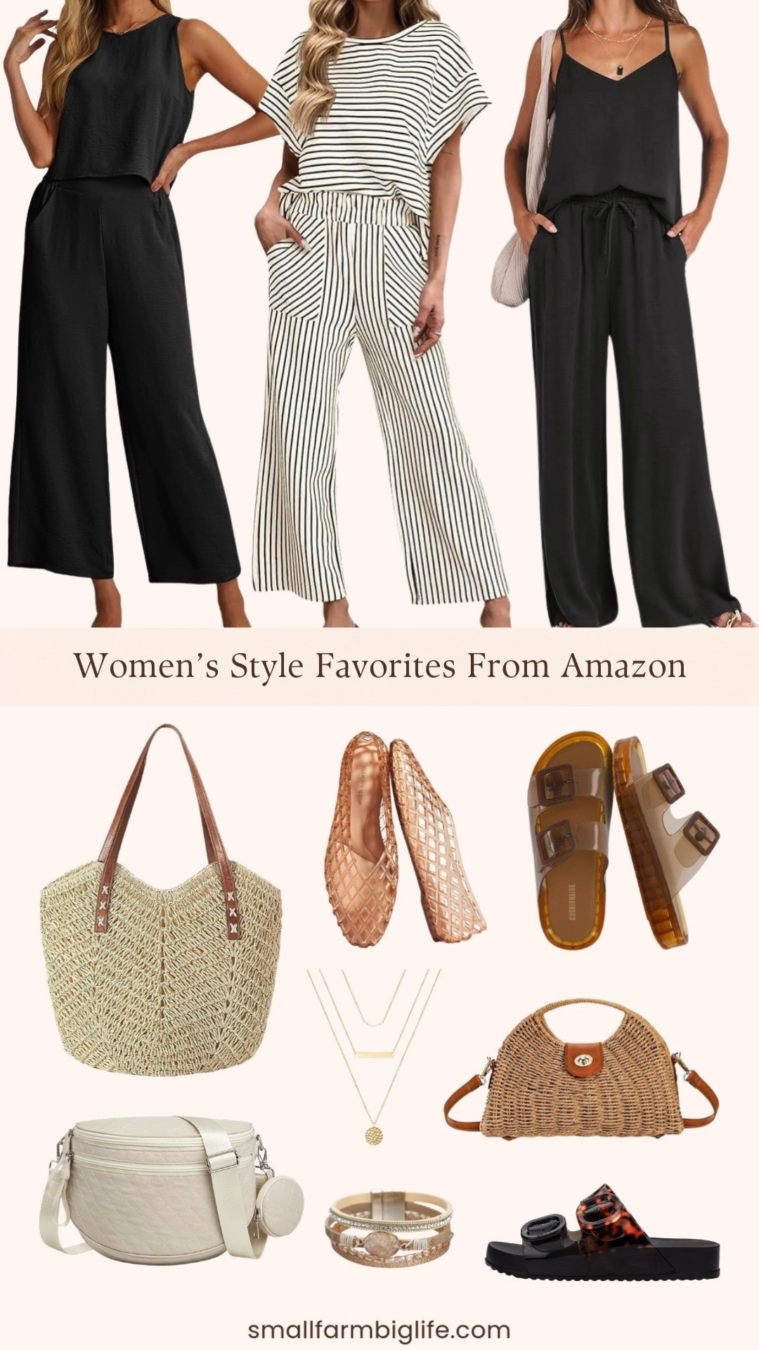 These are a few of my recent style favorites from Amazon. I’m loving the easy two piece outfits, woven straw bags, and comfortable summer shoes like jelly flats and slide sandals. I also linked the layered necklaces, bracelets, and crossbody belt bag that make these outfits feel finished while still staying casual and easy to wear. 

 #LTKgrwm #LTKootd #LTKOver40