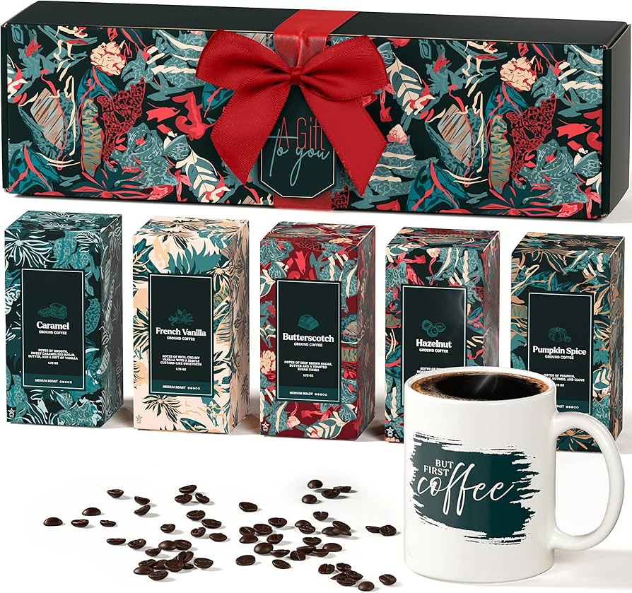 Coffee Gifts Set For Women & Men - Includes 5 Ground Coffee Flavors and Mug - Unique Christmas Gi... | Amazon (US)