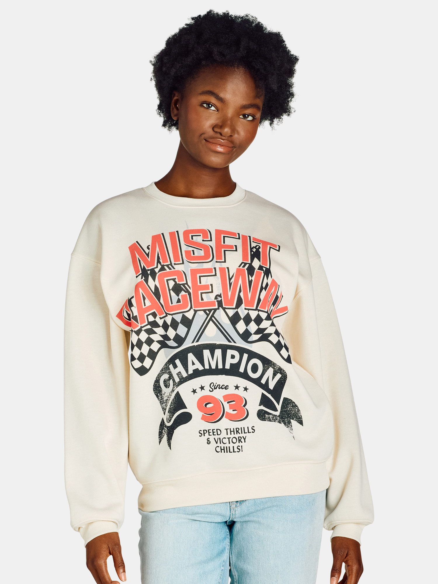 Women’s Front Back Misfit Raceway Graphic Sweatshirt with Long Sleeves, Sizes XXS-XXL | Walmart (US)