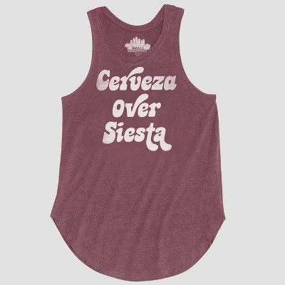 Women's Cerveza Over Siesta Graphic Tank Top - Awake Burgundy | Target