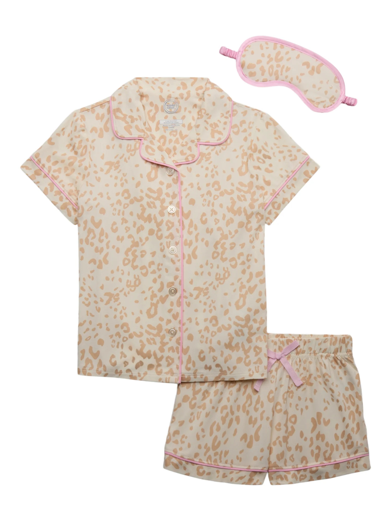 Wonder Nation Girls Button Front Sleep Coat Set Pajama with Eyemask, 3-Piece, Sizes 4-18 & Plus | Walmart (US)