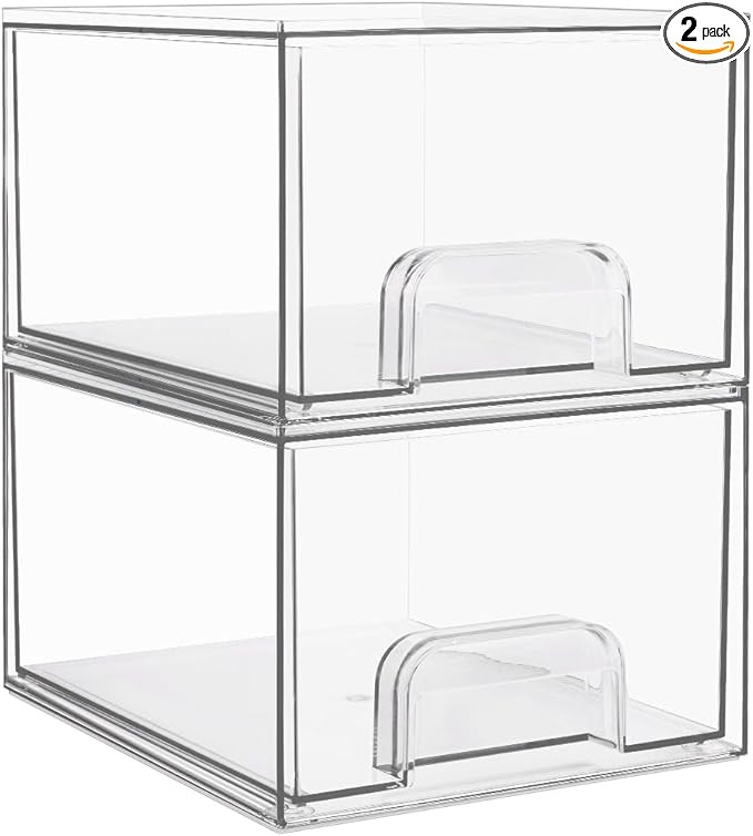 Vtopmart 2 Pack Small Clear Stackable Storage Drawers,Acrylic Bathroom Makeup Organizer,Plastic S... | Amazon (US)