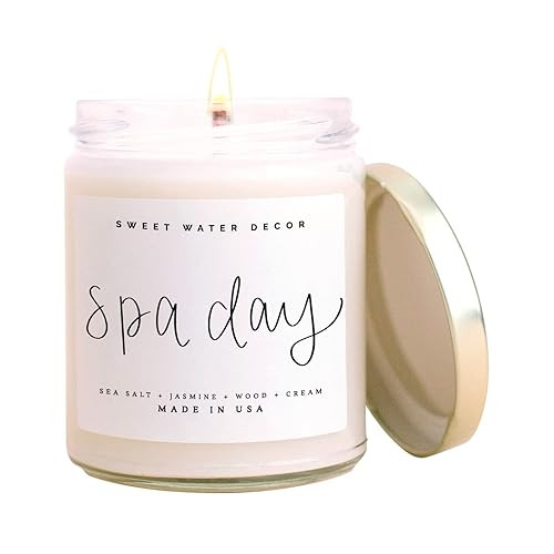 Sweet Water Decor Spa Day Candle | Sea Salt, Jasmine, and Wood Relaxing Scented Soy Wax Candle fo... | Amazon (US)
