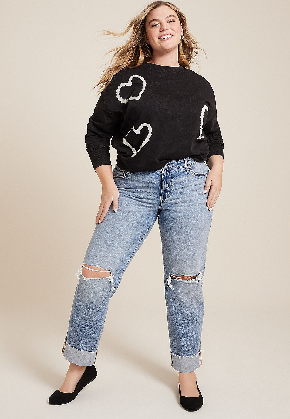 Plus Size edgely™ High Rise Raw Cuff Hem Relaxed Straight Jean | Maurices