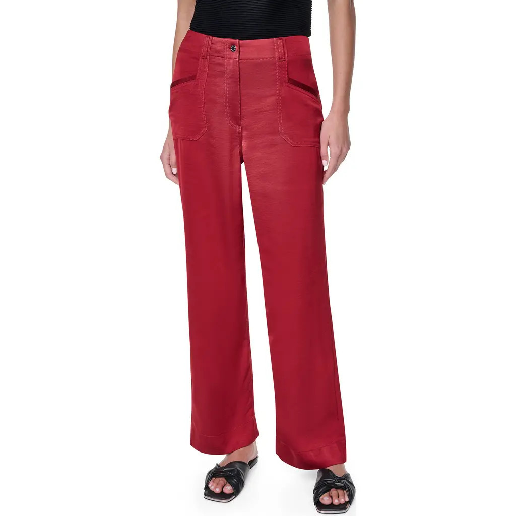 DKNY Contrast Stitch Straight Leg Pants in Rhythm Red at Nordstrom, Size 0 | Nordstrom