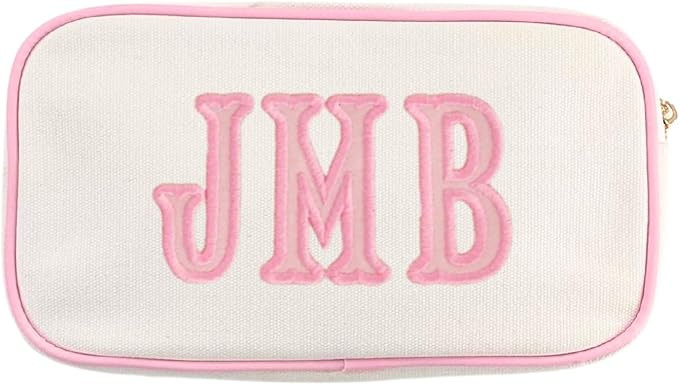 Personalized Canvas Pouch – Embroidered or Appliqué Monogram Makeup Bag, Travel Toiletry Organ... | Amazon (US)