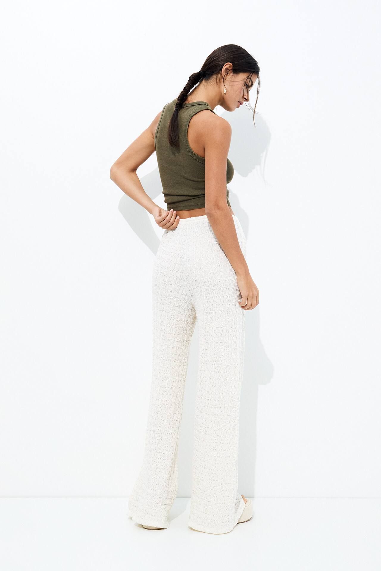 Textured flowing straight trousers | PULL and BEAR UK