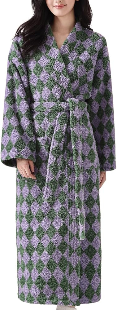 Arssm Womens Striped Fluffy Robe Long Plush Bathrobes Fuzzy Warm Cozy Thick Loungewear Maxi Robe | Amazon (US)
