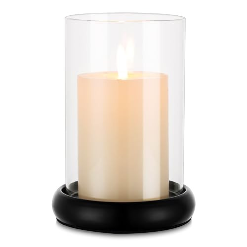 Glass Pillar Hurricane Candle Holders: 1 Pc Black Candle Holder Clear Pillar Candle Holder Hurricane Candle Holder Modern Candle Stand Decorative Candle Holders for Mantel Christmas Wedding Home Decor | Amazon (US)