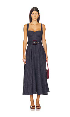 Cara Cara Calypso Dress in Navy Chalk Stripe from Revolve.com | Revolve Clothing (Global)