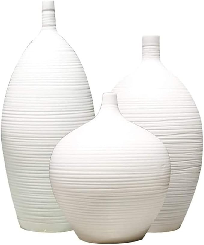 Hand-Drawing Pottery Flower Vase Small White Ceramic Vase Set Rustic White Home Decor Flower Arra... | Amazon (US)