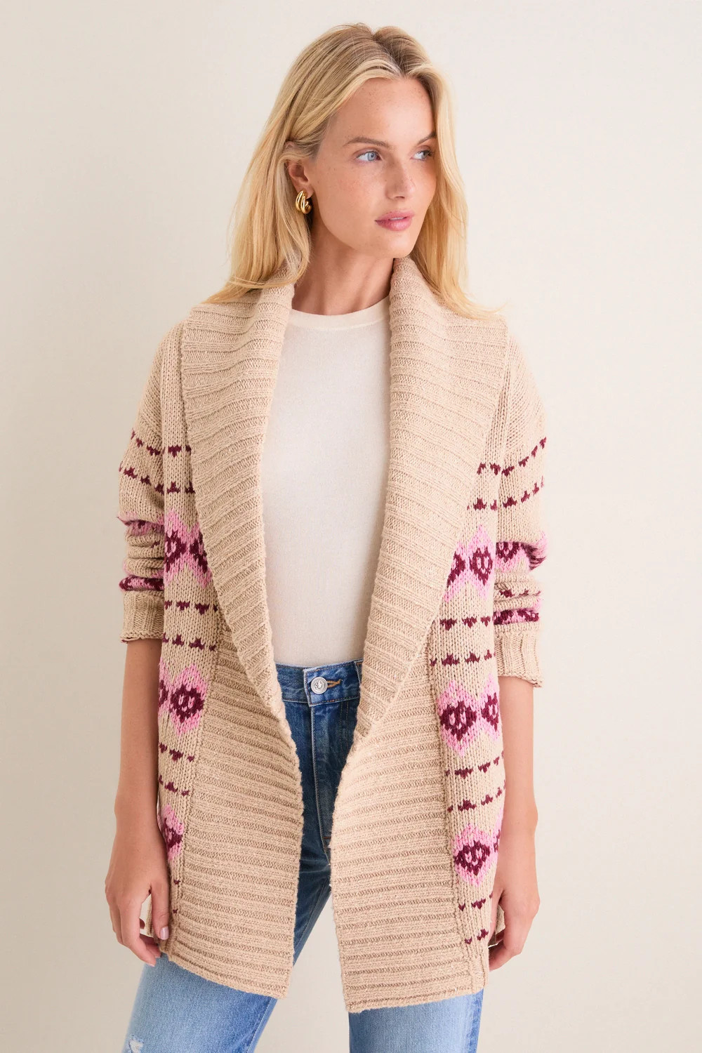 Tan & Pink Fair Isle Stowe Oversized Cardigan | Tuckernuck (US)