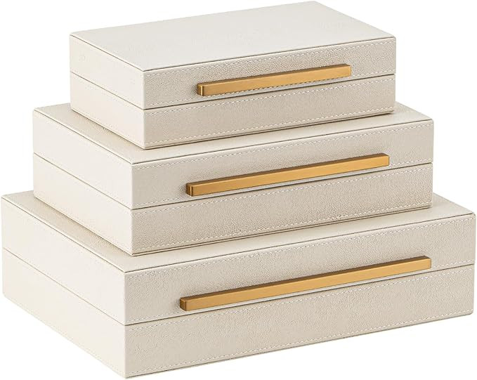 Faux Leather Large Modern Stackable Nesting Jewelry Box with Lids Organizer – Set of 3 Beige Sh... | Amazon (US)