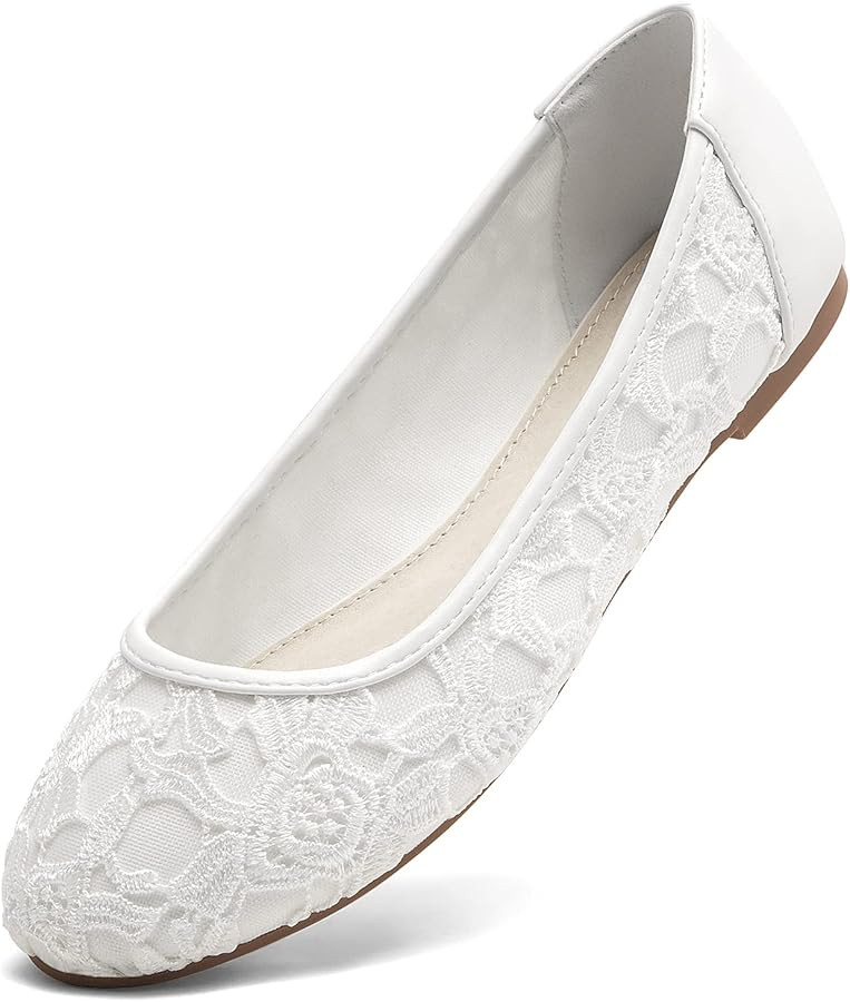 Greatonu Women's Ballet Flats Round Toe Slip on Lace ballerina Flat Comfortable Wedding Casual Dr... | Amazon (US)